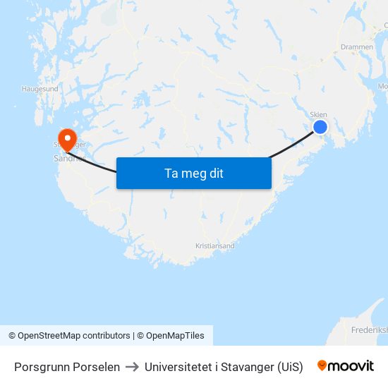 Porsgrunn Porselen to Universitetet i Stavanger (UiS) map