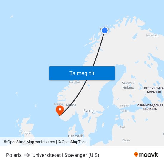 Polaria to Universitetet i Stavanger (UiS) map