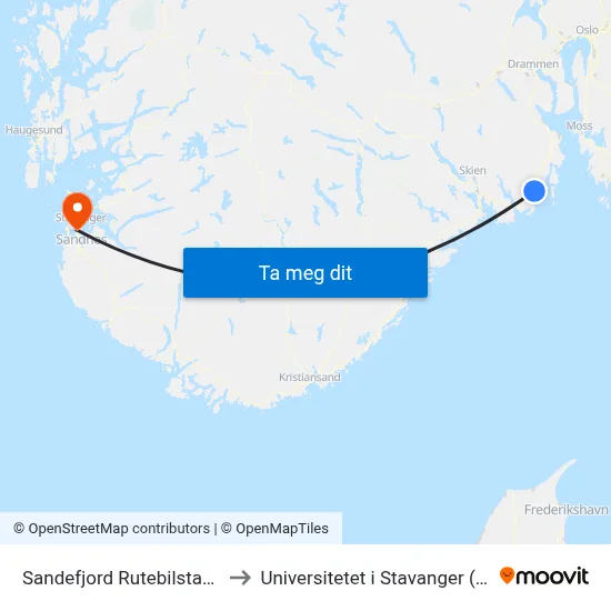 Sandefjord Rutebilstasjon to Universitetet i Stavanger (UiS) map