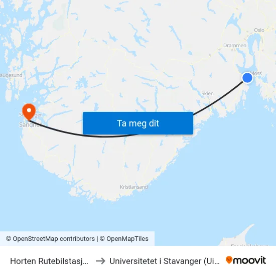 Horten Rutebilstasjon to Universitetet i Stavanger (UiS) map