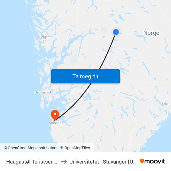 Haugastøl Turistsenter to Universitetet i Stavanger (UiS) map
