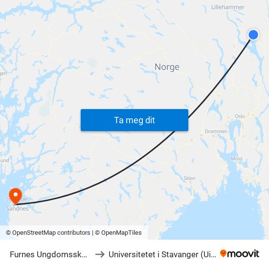 Furnes Ungdomsskole to Universitetet i Stavanger (UiS) map