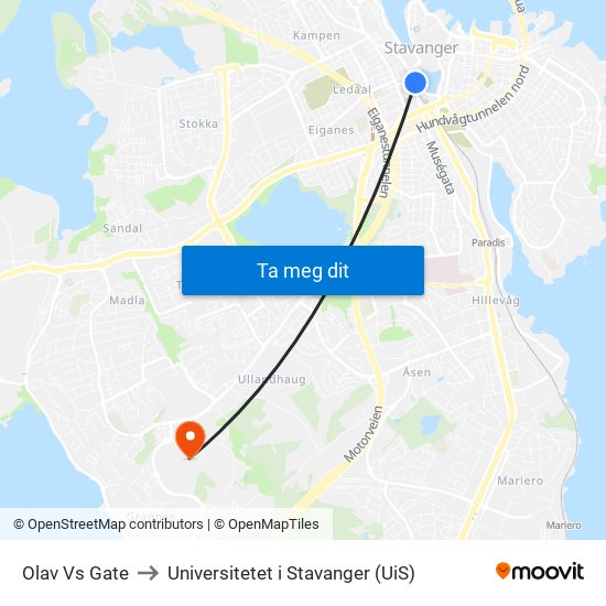 Olav Vs Gate to Universitetet i Stavanger (UiS) map
