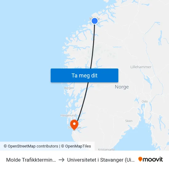 Molde Trafikkterminal to Universitetet i Stavanger (UiS) map
