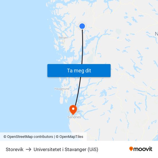 Storevik to Universitetet i Stavanger (UiS) map