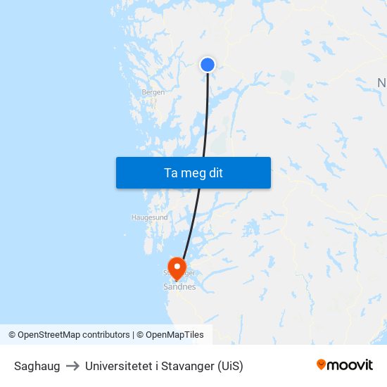 Saghaug to Universitetet i Stavanger (UiS) map