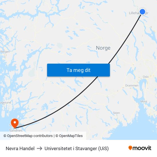 Nevra Handel to Universitetet i Stavanger (UiS) map