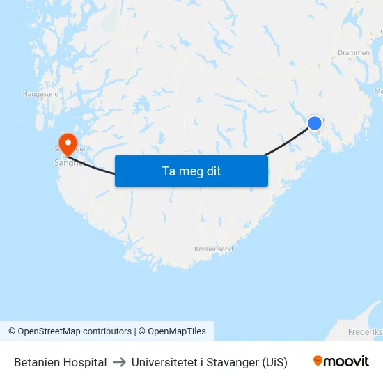 Betanien Hospital to Universitetet i Stavanger (UiS) map
