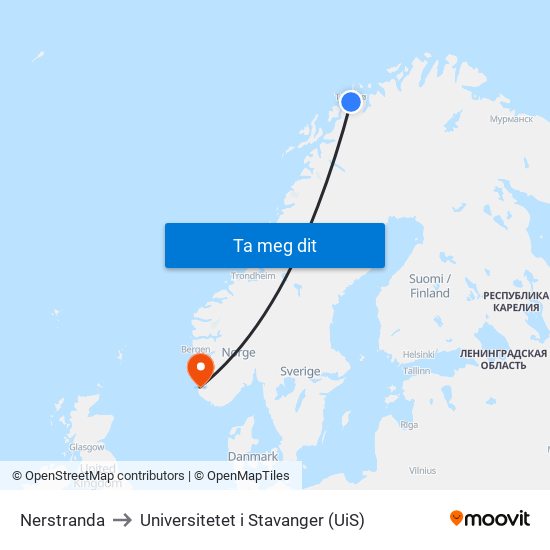 Nerstranda to Universitetet i Stavanger (UiS) map