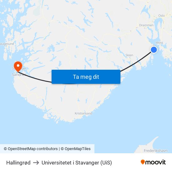 Hallingrød to Universitetet i Stavanger (UiS) map