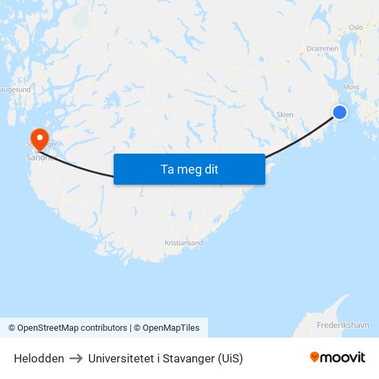 Helodden to Universitetet i Stavanger (UiS) map
