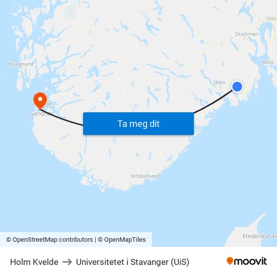 Holm Kvelde to Universitetet i Stavanger (UiS) map