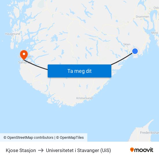 Kjose Stasjon to Universitetet i Stavanger (UiS) map