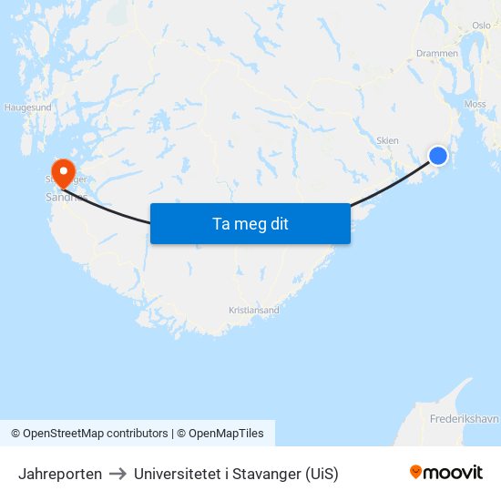 Jahreporten to Universitetet i Stavanger (UiS) map