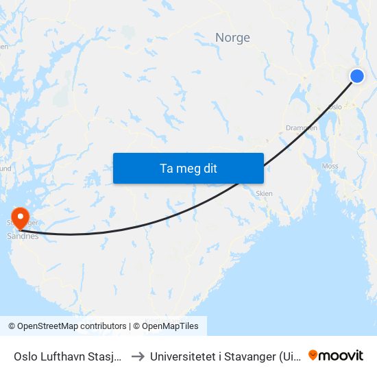 Oslo Lufthavn Stasjon to Universitetet i Stavanger (UiS) map
