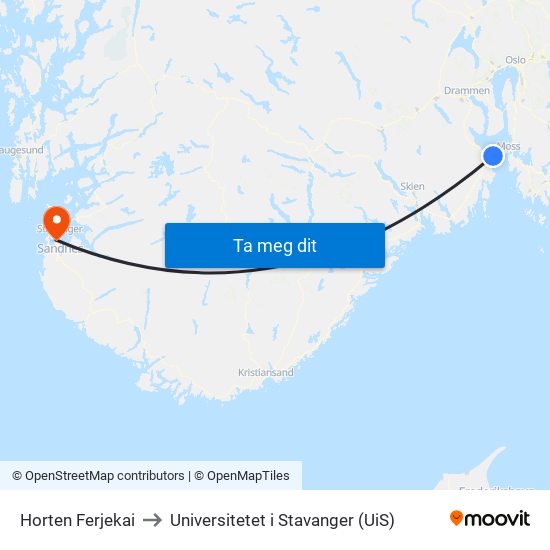 Horten Ferjekai to Universitetet i Stavanger (UiS) map