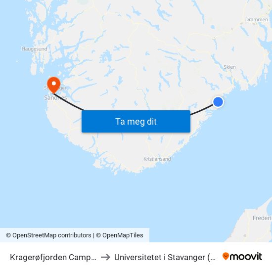 Kragerøfjorden Camping to Universitetet i Stavanger (UiS) map