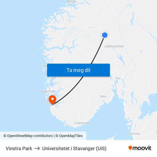 Vinstra Park to Universitetet i Stavanger (UiS) map