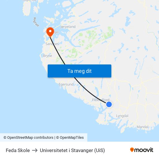 Feda Skole to Universitetet i Stavanger (UiS) map