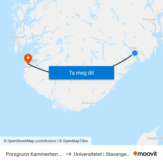 Porsgrunn Kammerherreløkka to Universitetet i Stavanger (UiS) map