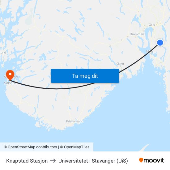 Knapstad Stasjon to Universitetet i Stavanger (UiS) map