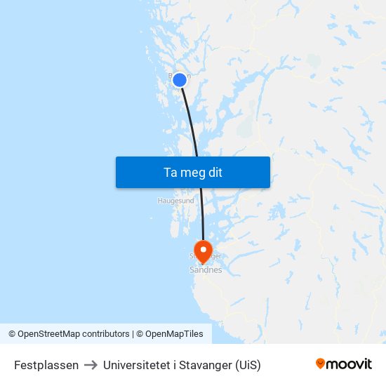 Festplassen to Universitetet i Stavanger (UiS) map