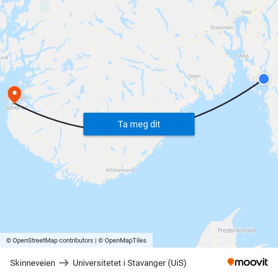 Skinneveien to Universitetet i Stavanger (UiS) map