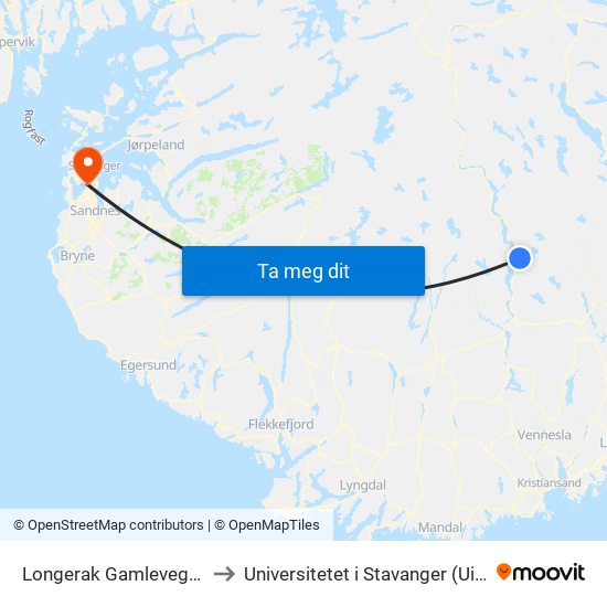 Longerak Gamlevegen to Universitetet i Stavanger (UiS) map