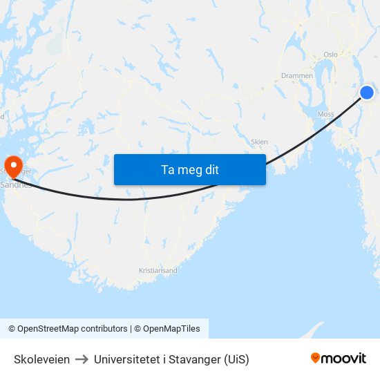 Skoleveien to Universitetet i Stavanger (UiS) map