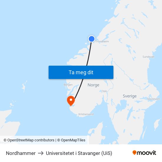 Nordhammer to Universitetet i Stavanger (UiS) map