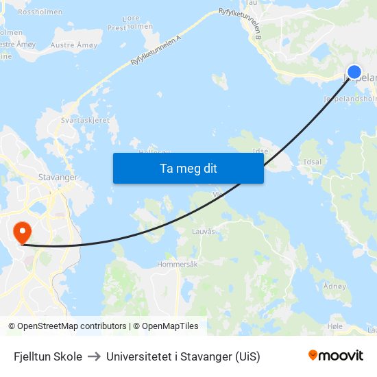 Fjelltun Skole to Universitetet i Stavanger (UiS) map