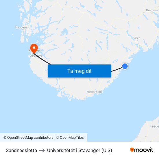 Sandnessletta to Universitetet i Stavanger (UiS) map