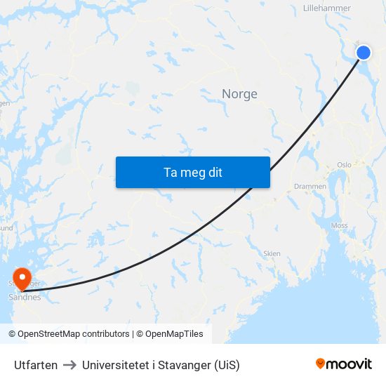 Utfarten to Universitetet i Stavanger (UiS) map