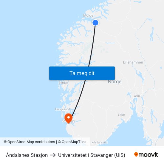 Åndalsnes Stasjon to Universitetet i Stavanger (UiS) map