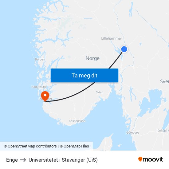 Enge to Universitetet i Stavanger (UiS) map