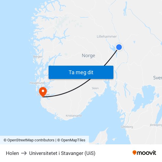 Holen to Universitetet i Stavanger (UiS) map