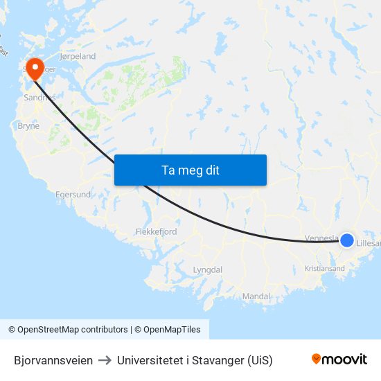 Bjorvannsveien to Universitetet i Stavanger (UiS) map