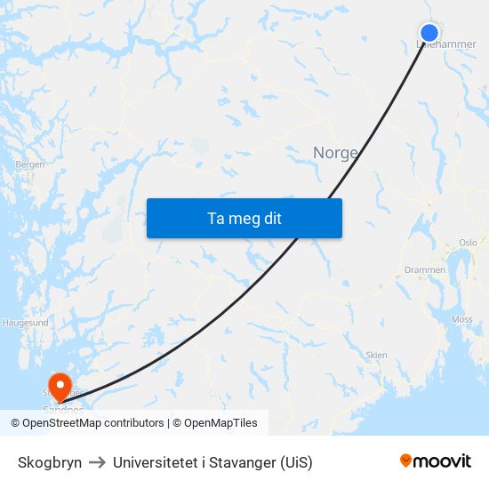 Skogbryn to Universitetet i Stavanger (UiS) map