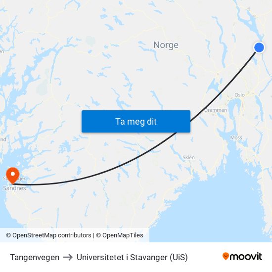 Tangenvegen to Universitetet i Stavanger (UiS) map