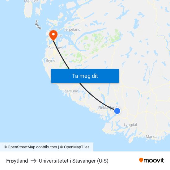 Frøytland to Universitetet i Stavanger (UiS) map