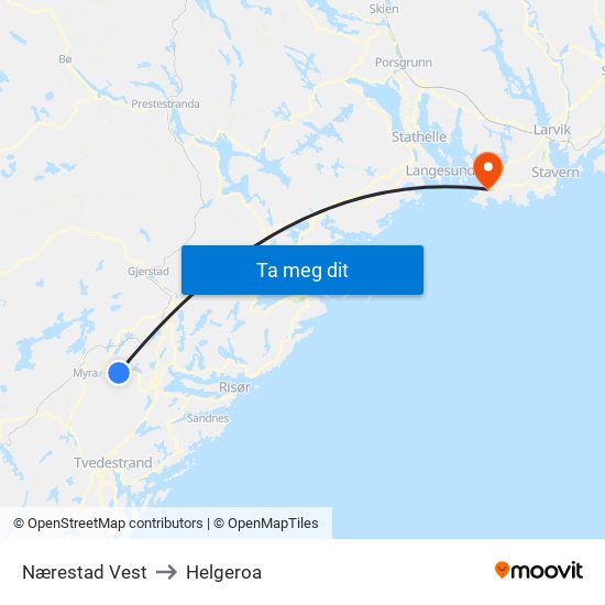 Nærestad Vest to Helgeroa map