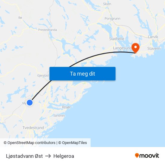 Ljøstadvann Øst to Helgeroa map