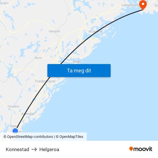 Konnestad to Helgeroa map