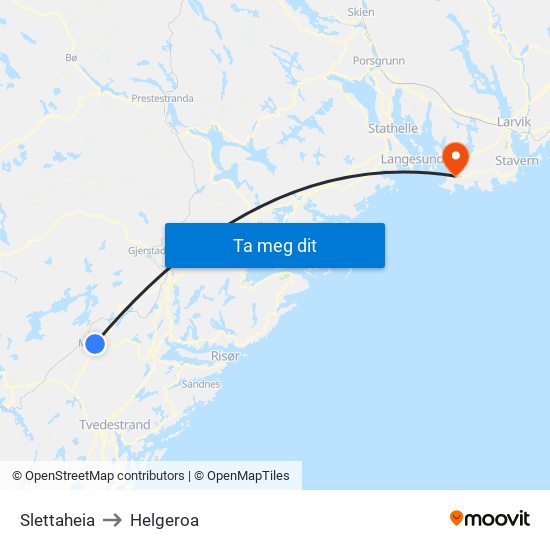 Slettaheia to Helgeroa map
