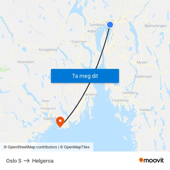 Oslo S to Helgeroa map