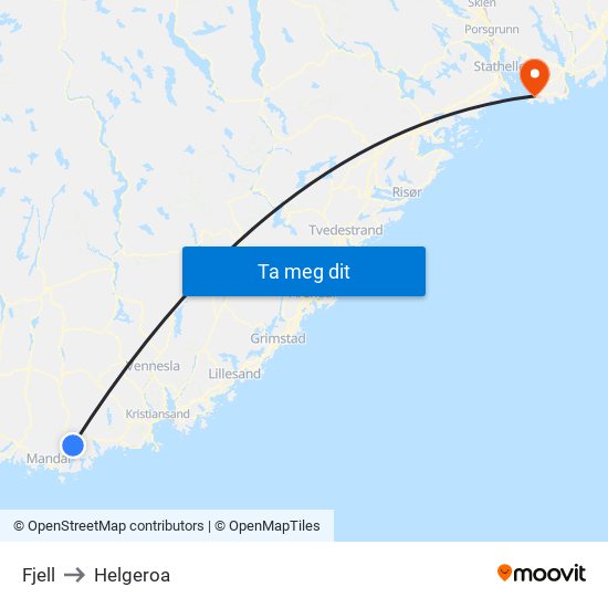 Fjell to Helgeroa map