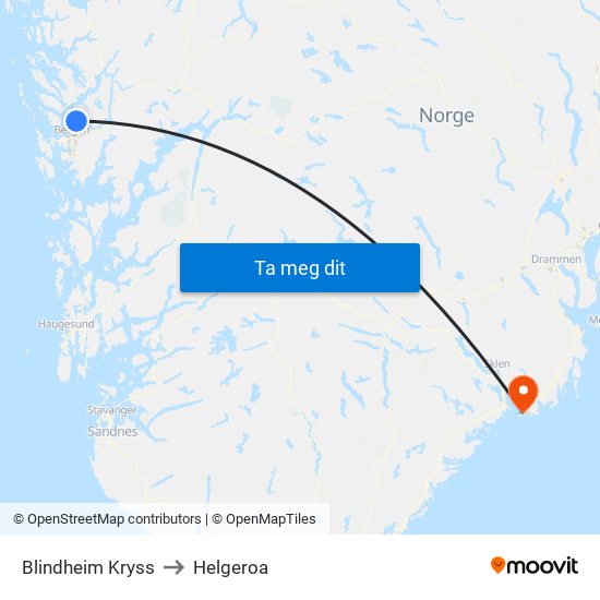 Blindheim Kryss to Helgeroa map