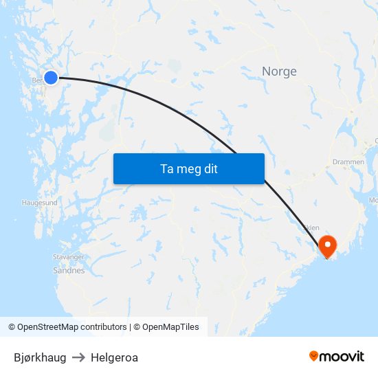 Bjørkhaug to Helgeroa map