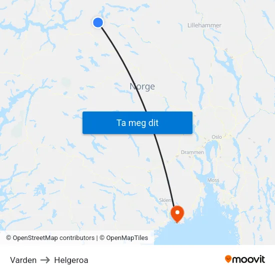 Varden to Helgeroa map