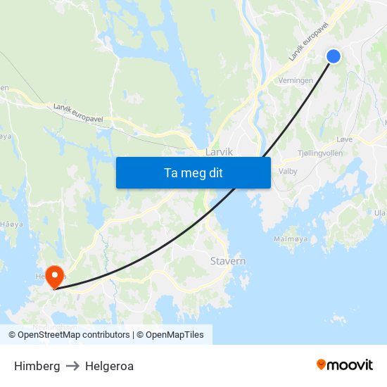 Himberg to Helgeroa map